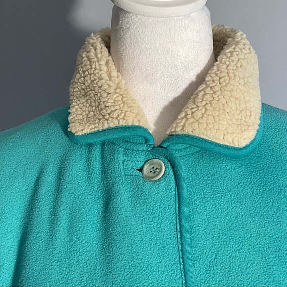 Denim & Co Turquoise Fleece Jacket Sherpa Collar Cozy Casual Button Front - Picture 3 of 16
